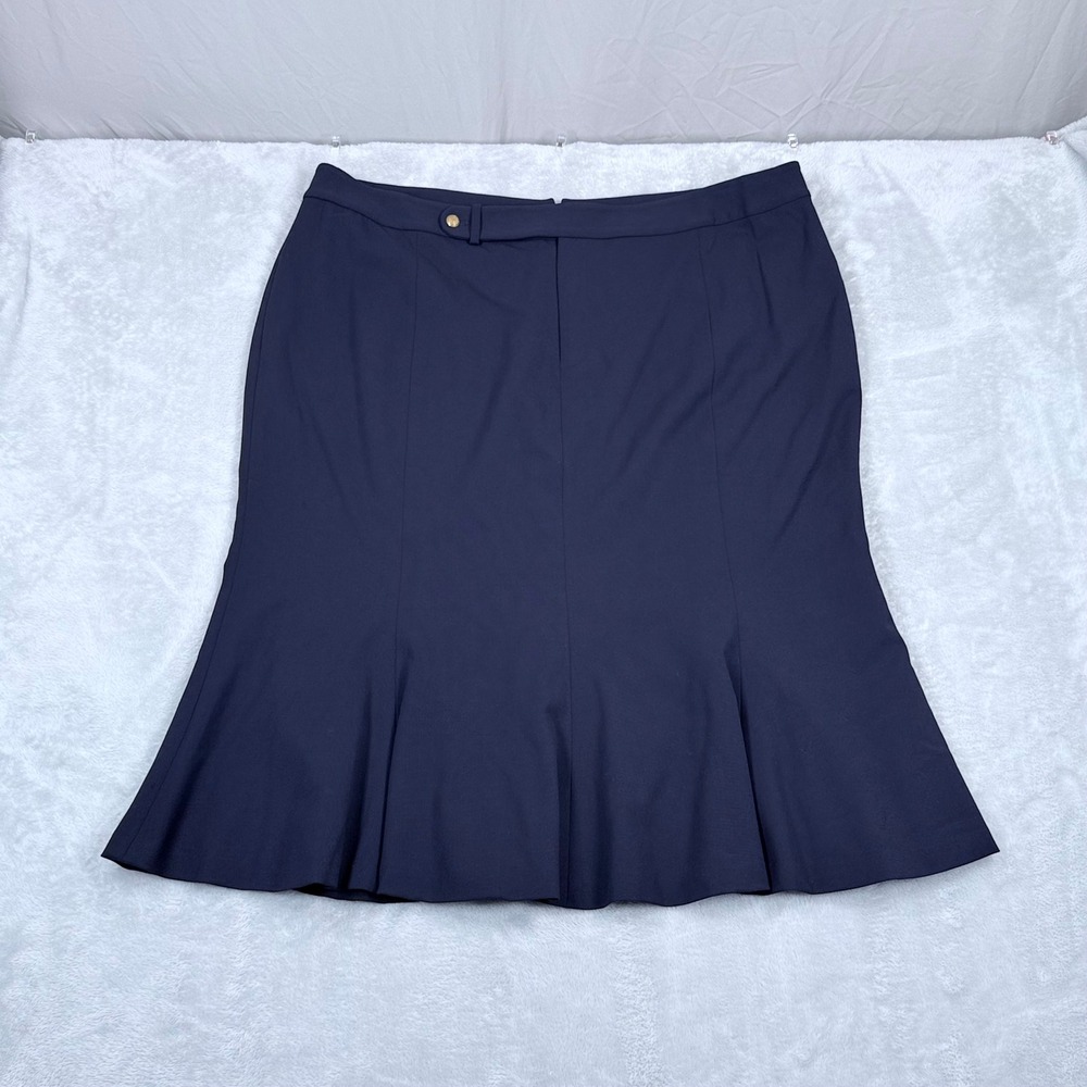 Lauren Ralph Lauren Wool Trumpet Skirt Womens 22W Blue Midi Pleated Flared Hem